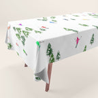 Downhill Mountain Aerial View Skiers - Winter skiing illustration Tablecloth Gallery Image 1