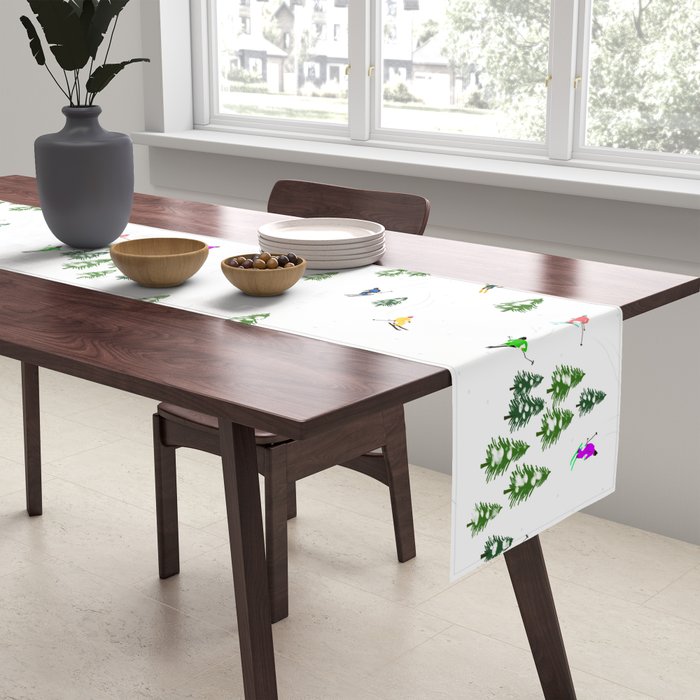 Downhill Mountain Aerial View Skiers - Winter skiing illustration Table Runner Gallery Image 2