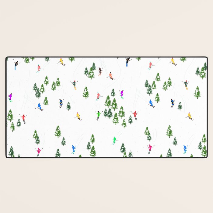 Downhill Mountain Aerial View Skiers - Winter skiing illustration Desk Mat Gallery Image 3