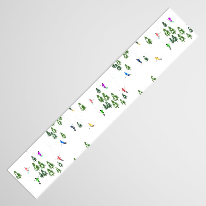 Downhill Mountain Aerial View Skiers - Winter skiing illustration Table Runner Gallery Image 3