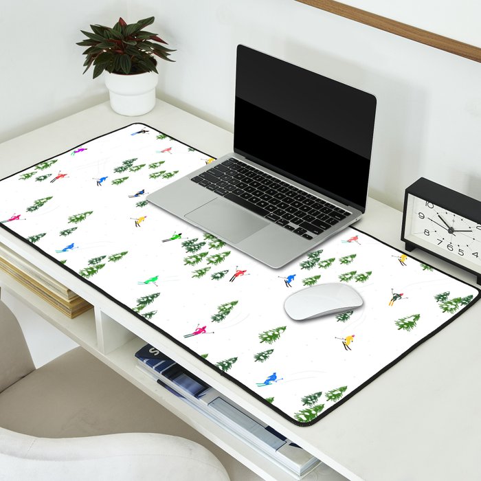 Downhill Mountain Aerial View Skiers - Winter skiing illustration Desk Mat Gallery Image 2