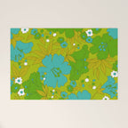 Green, Turquoise, and White Retro Flower Design Pattern Welcome Mat Gallery Image 1