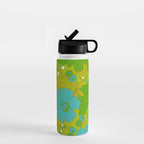 Green, Turquoise, and White Retro Flower Design Pattern Water Bottle Gallery Image 1