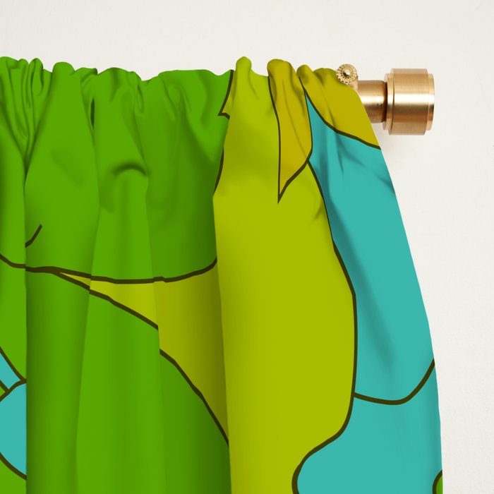 Green, Turquoise, and White Retro Flower Design Pattern Window Curtain Gallery Image 2