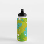 Green, Turquoise, and White Retro Flower Design Pattern Water Bottle Gallery Image 3