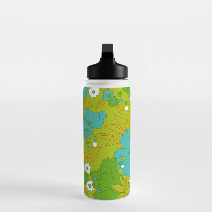 Green, Turquoise, and White Retro Flower Design Pattern Water Bottle Gallery Image 3