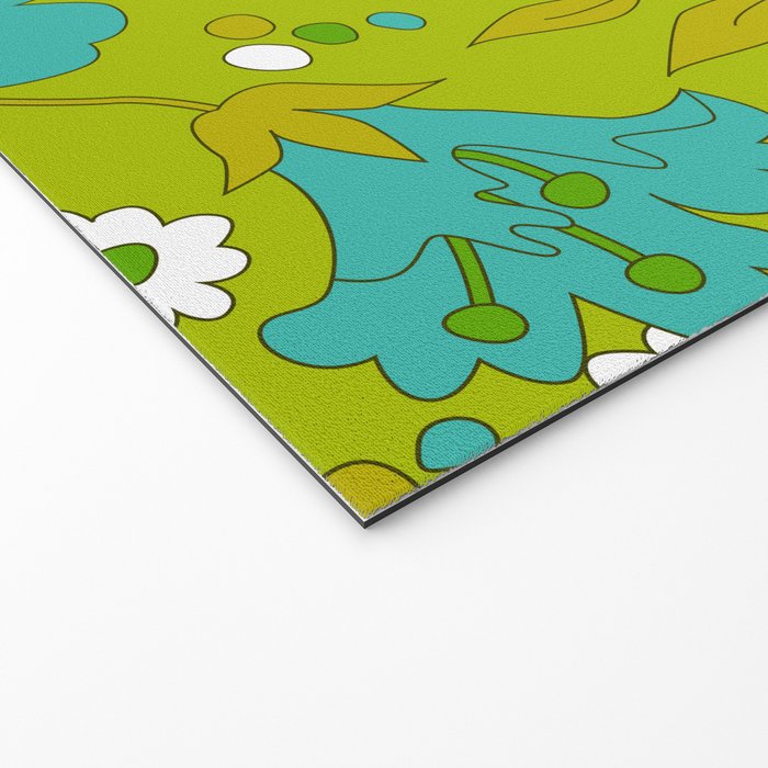 Green, Turquoise, and White Retro Flower Design Pattern Welcome Mat Gallery Image 2