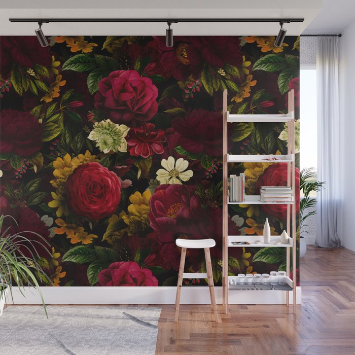 Dutch Midnight Vintage Red Roses Garden Wall Mural Gallery Image 1