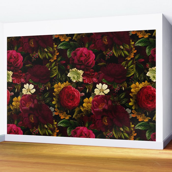 Dutch Midnight Vintage Red Roses Garden Wall Mural Gallery Image 2