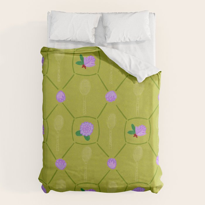 Tennis Rackets & Roses in Lime & Lavender Duvet Cover Gallery Image 6