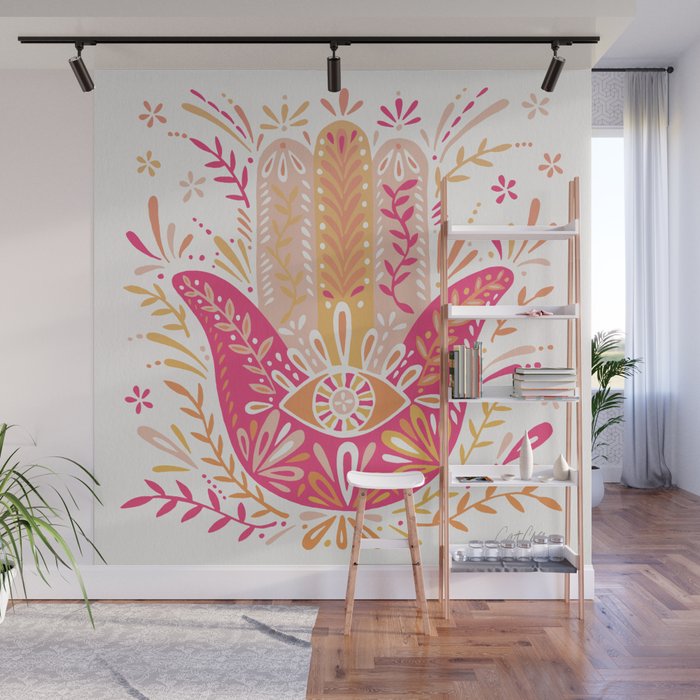Hamsa Hand â Pink & Peach Palette Wall Mural Gallery Image 1