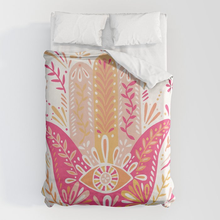 Hamsa Hand â Pink & Peach Palette Duvet Cover Gallery Image 1