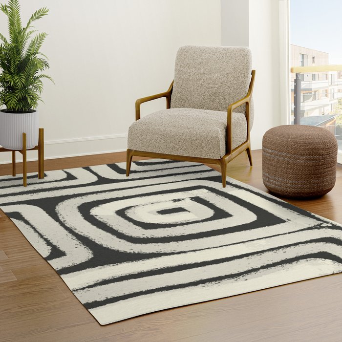 Boho black and white tribal design Rug Gallery Image 3
