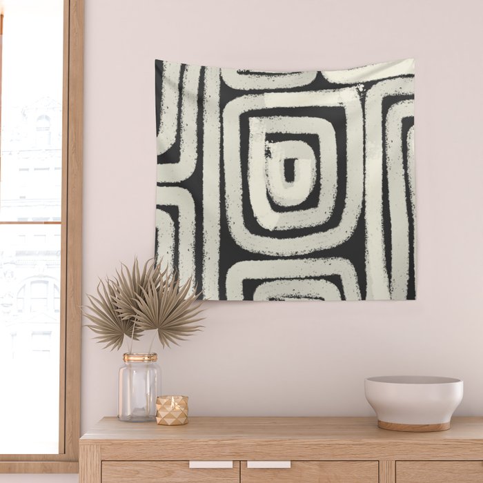 Boho black and white tribal design Wall Tapestry Gallery Image 2