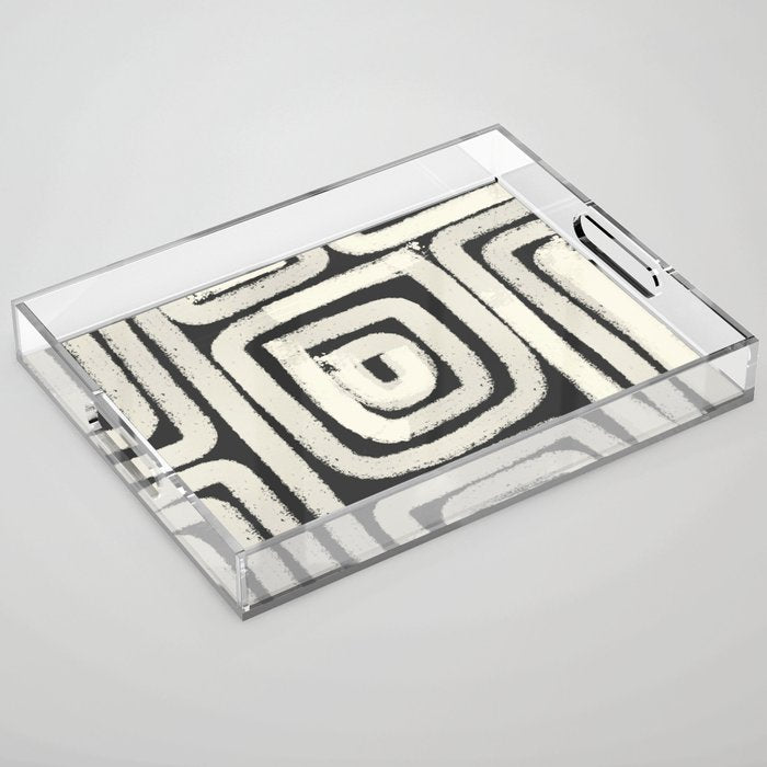 Boho black and white tribal design Acrylic Tray Gallery Image 1