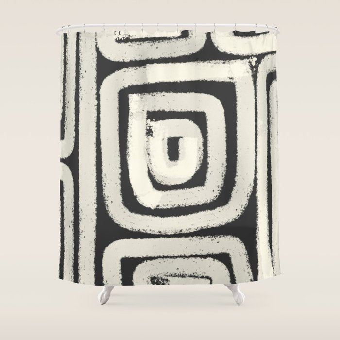 Boho black and white tribal design Shower Curtain Gallery Image 1