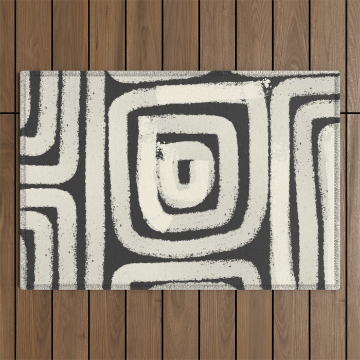 Boho black and white tribal design Outdoor Rug Gallery Image 1