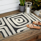 Boho black and white tribal design Outdoor Rug Gallery Image 2