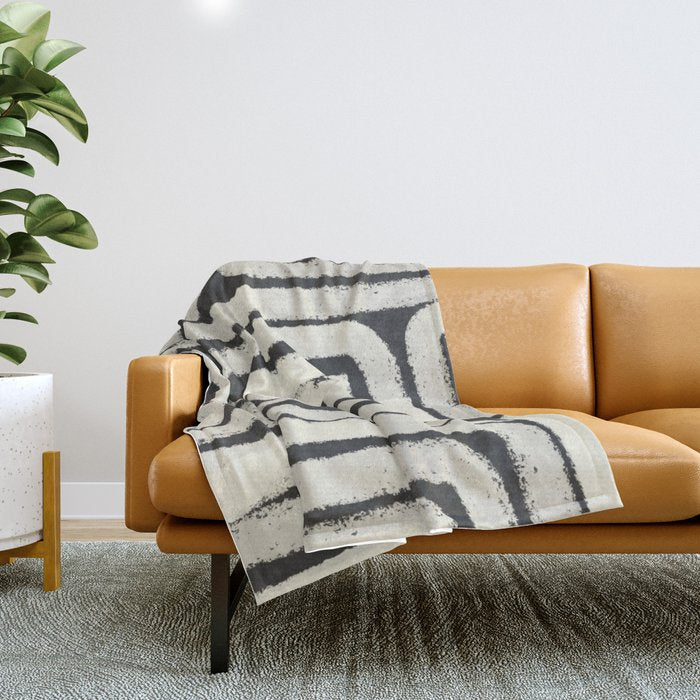 Boho black and white tribal design Throw Blanket Gallery Image 1