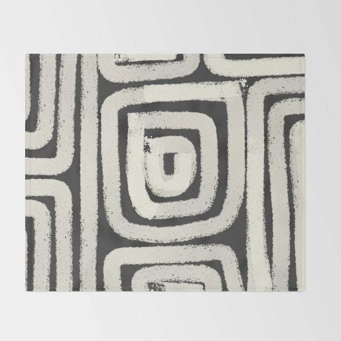Boho black and white tribal design Throw Blanket Gallery Image 2