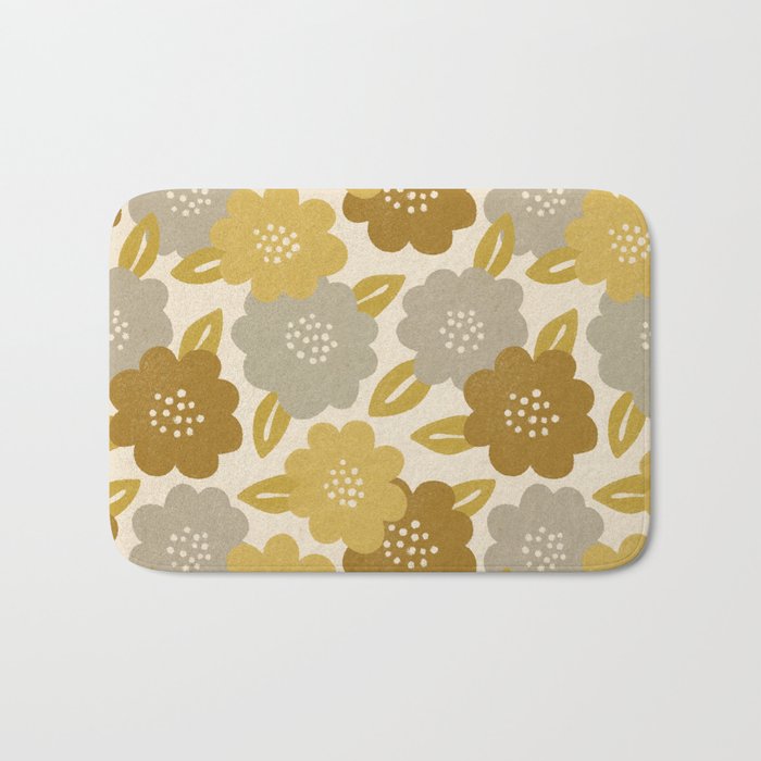 Warm Neutral Floral Pattern Bath Mat Gallery Image 1