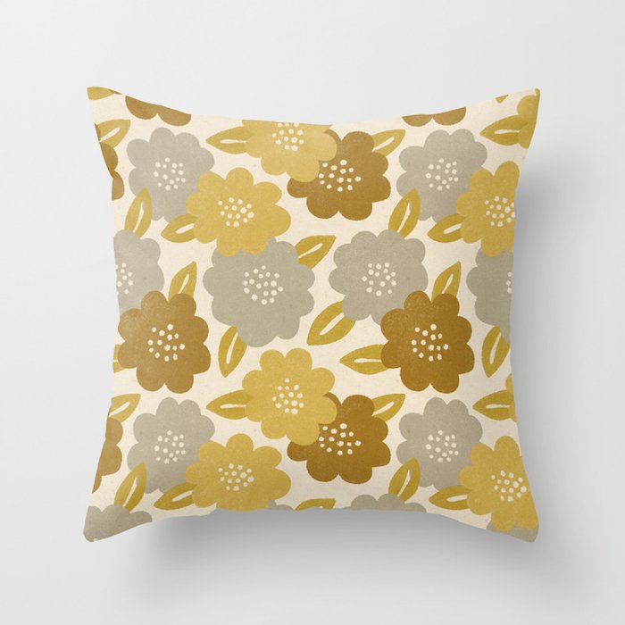 Warm Neutral Floral Pattern Throw Pillow Gallery Image 1