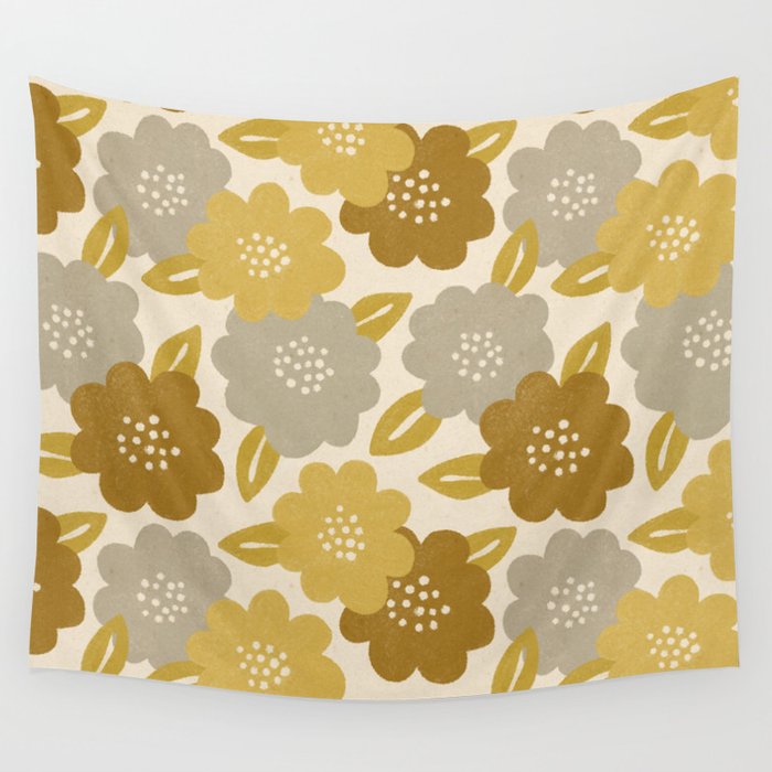 Warm Neutral Floral Pattern Wall Tapestry Gallery Image 1