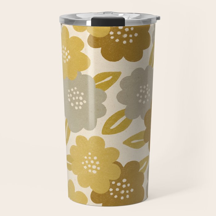Warm Neutral Floral Pattern Travel Mug Gallery Image 1