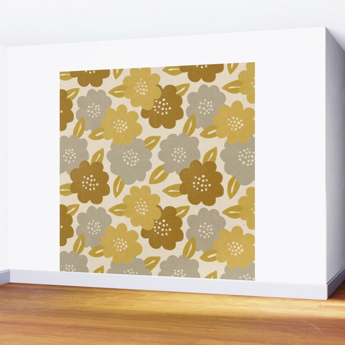 Warm Neutral Floral Pattern Wall Mural Gallery Image 2