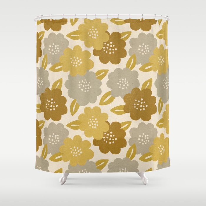 Warm Neutral Floral Pattern Shower Curtain Gallery Image 1