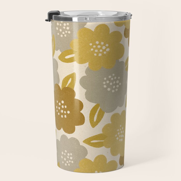 Warm Neutral Floral Pattern Travel Mug Gallery Image 3