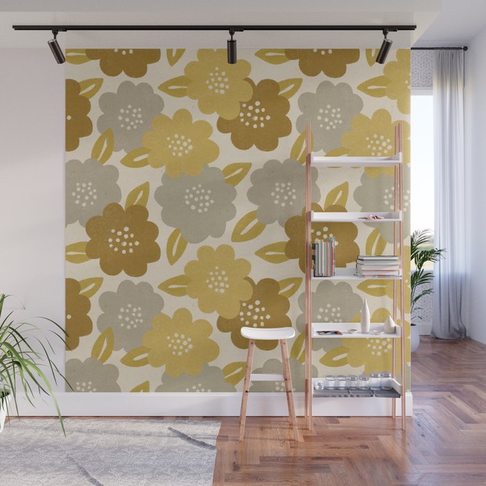 Warm Neutral Floral Pattern Wall Mural Gallery Image 1