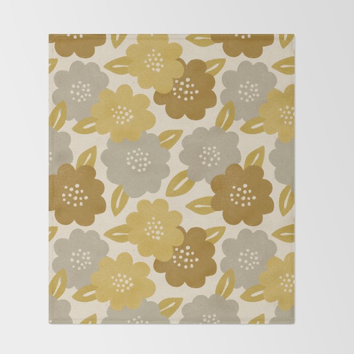 Warm Neutral Floral Pattern Throw Blanket Gallery Image 2