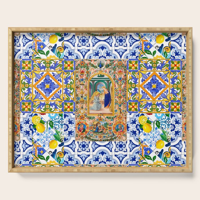 Italian,Sicilian art,holy Mary,Virgin Mary,maiolica,tiles,lemons,Citrus  Serving Tray Gallery Image 1