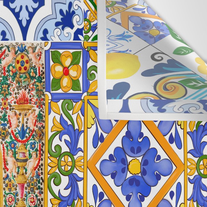 Italian,Sicilian art,holy Mary,Virgin Mary,maiolica,tiles,lemons,Citrus  Wall Tapestry Gallery Image 3