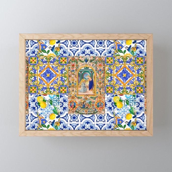 Italian,Sicilian art,holy Mary,Virgin Mary,maiolica,tiles,lemons,Citrus  Mini Art Print Gallery Image 1