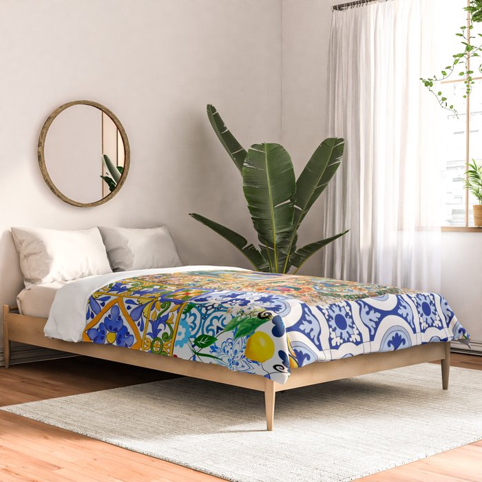 Italian,Sicilian art,holy Mary,Virgin Mary,maiolica,tiles,lemons,Citrus  Comforter Gallery Image 2