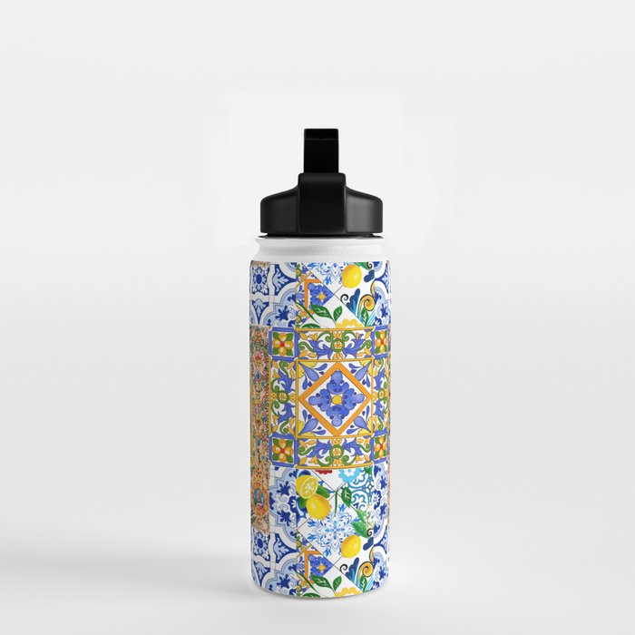 Italian,Sicilian art,holy Mary,Virgin Mary,maiolica,tiles,lemons,Citrus  Water Bottle Gallery Image 2