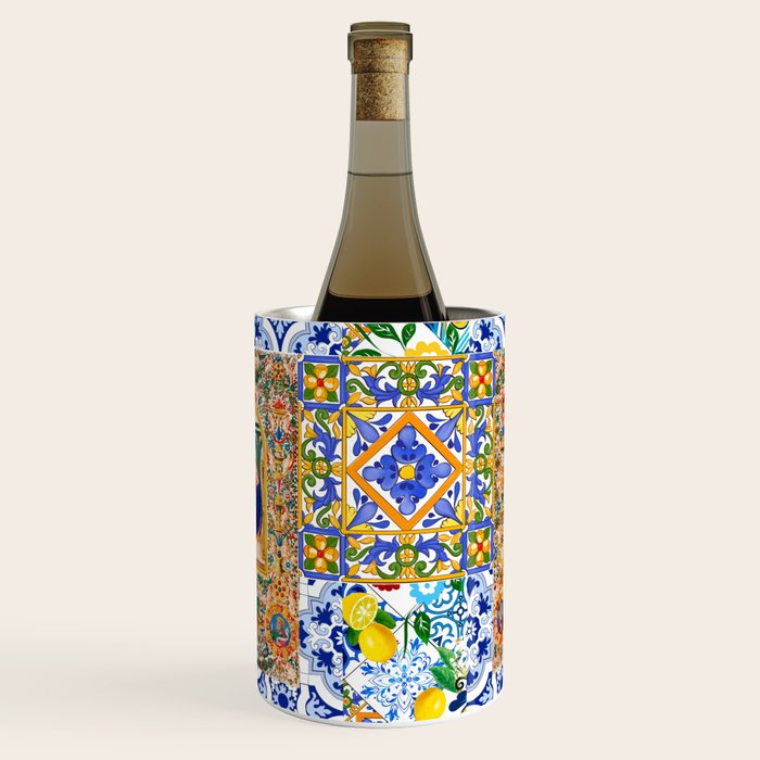 Italian,Sicilian art,holy Mary,Virgin Mary,maiolica,tiles,lemons,Citrus  Wine Chiller Gallery Image 3