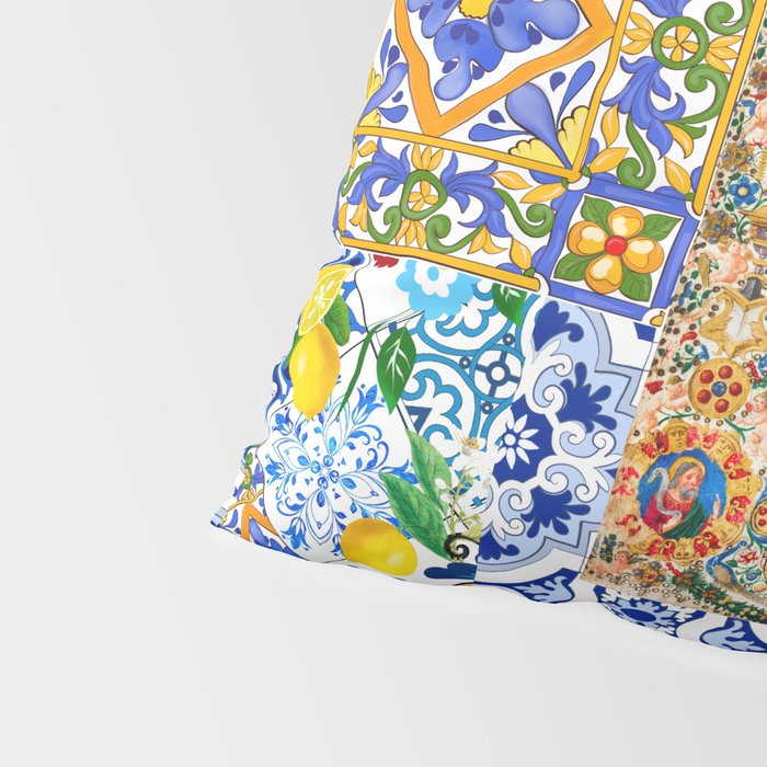Italian,Sicilian art,holy Mary,Virgin Mary,maiolica,tiles,lemons,Citrus  Pillow Sham Gallery Image 4