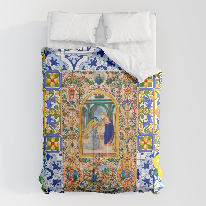 Italian,Sicilian art,holy Mary,Virgin Mary,maiolica,tiles,lemons,Citrus  Comforter Gallery Image 1