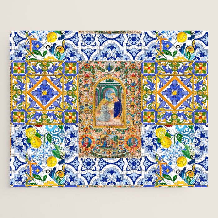 Italian,Sicilian art,holy Mary,Virgin Mary,maiolica,tiles,lemons,Citrus  Jigsaw Puzzle Gallery Image 1