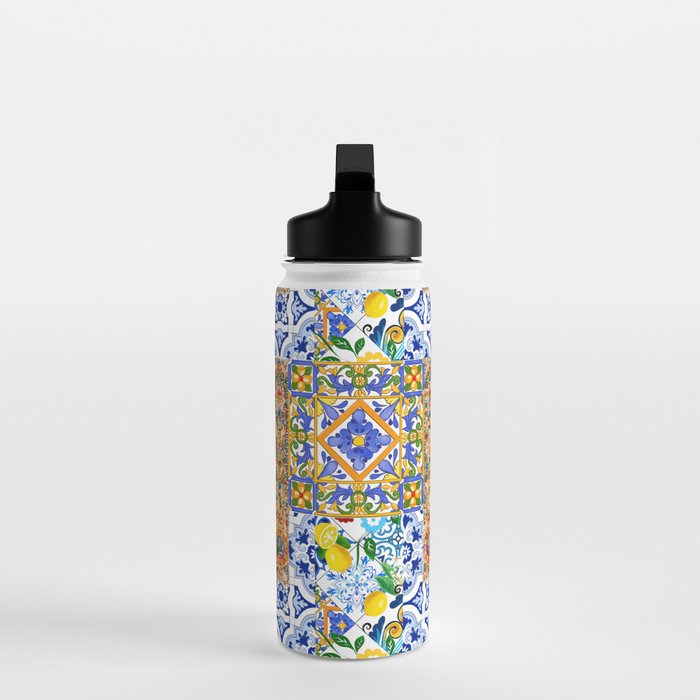 Italian,Sicilian art,holy Mary,Virgin Mary,maiolica,tiles,lemons,Citrus  Water Bottle Gallery Image 3