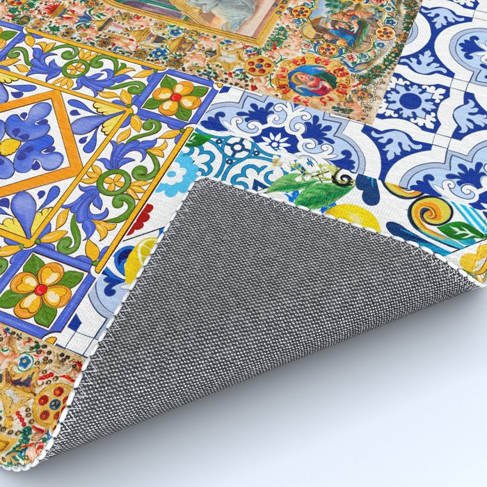 Italian,Sicilian art,holy Mary,Virgin Mary,maiolica,tiles,lemons,Citrus  Rug Gallery Image 4