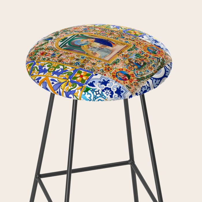 Italian,Sicilian art,holy Mary,Virgin Mary,maiolica,tiles,lemons,Citrus  Stool Gallery Image 2