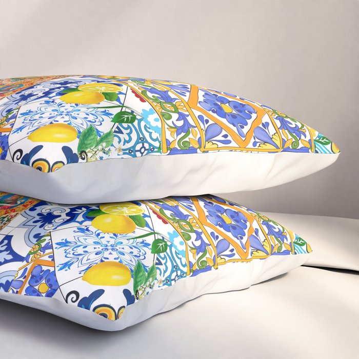 Italian,Sicilian art,holy Mary,Virgin Mary,maiolica,tiles,lemons,Citrus  Pillow Sham Gallery Image 3