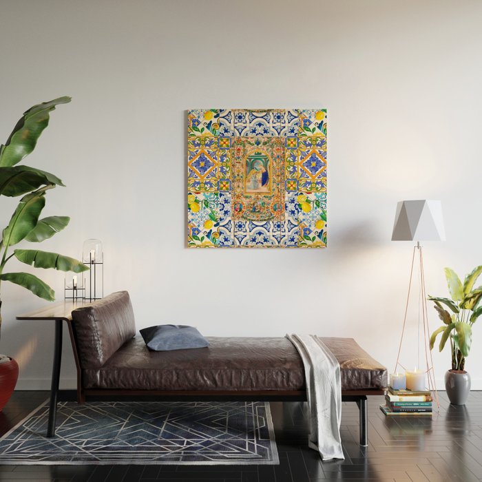Italian,Sicilian art,holy Mary,Virgin Mary,maiolica,tiles,lemons,Citrus  Wood Wall Art Gallery Image 2