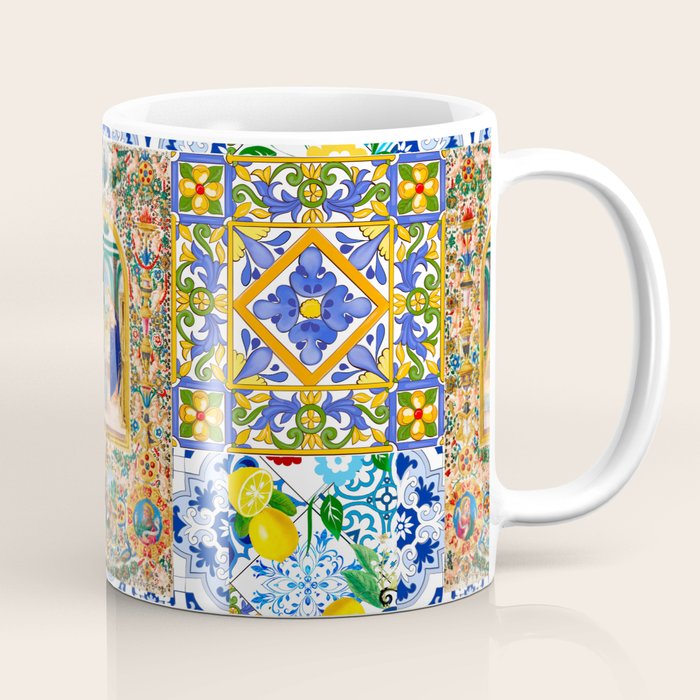 Italian,Sicilian art,holy Mary,Virgin Mary,maiolica,tiles,lemons,Citrus  Coffee Mug Gallery Image 1