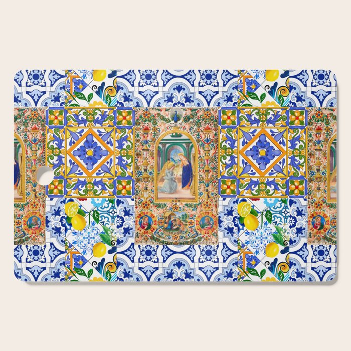 Italian,Sicilian art,holy Mary,Virgin Mary,maiolica,tiles,lemons,Citrus  Cutting Board Gallery Image 1