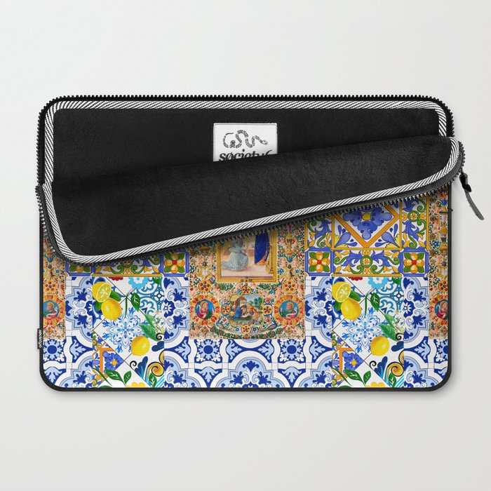 Italian,Sicilian art,holy Mary,Virgin Mary,maiolica,tiles,lemons,Citrus  Laptop Sleeve Gallery Image 2